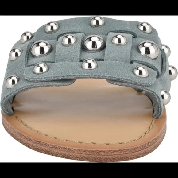 NEW Marc Fisher Pacca studded flat sandal in blue cactus suede - Picture 3 of 8